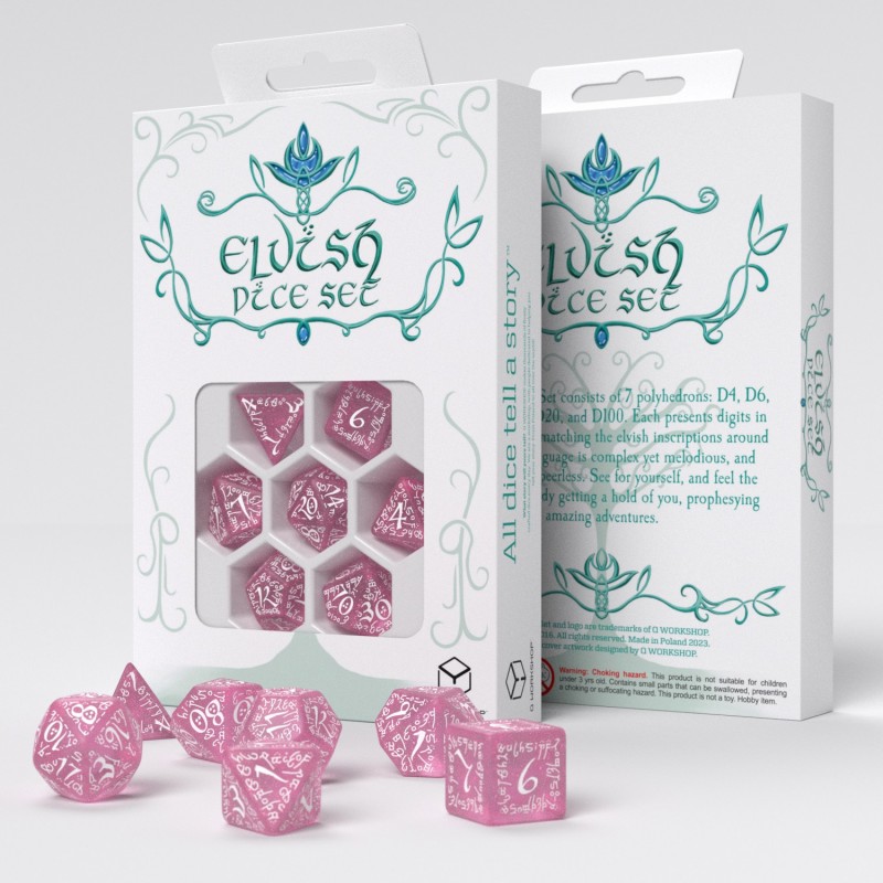 Elvish Shimmering Pink & White Dice Set - Image 2