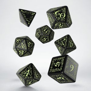 Elvish Black & glow in the dark Dice Set